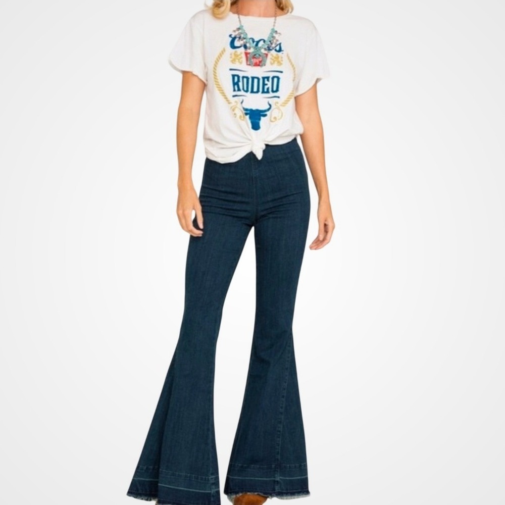 Show Me Your Mumu Womens Berkeley Bells High Waisted Flare Jeans Dark & Stormy M - Picture 12 of 12